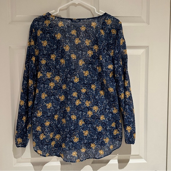 Massimo Dutti Blue Gauzy Floral Blouse Button Up - Picture 6 of 6